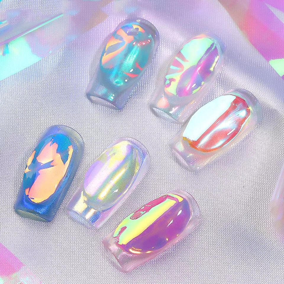 BROKEN GLASS Nail Foil 9 Colours NAILS Stickers Mirror Transfer Shimmer Effect