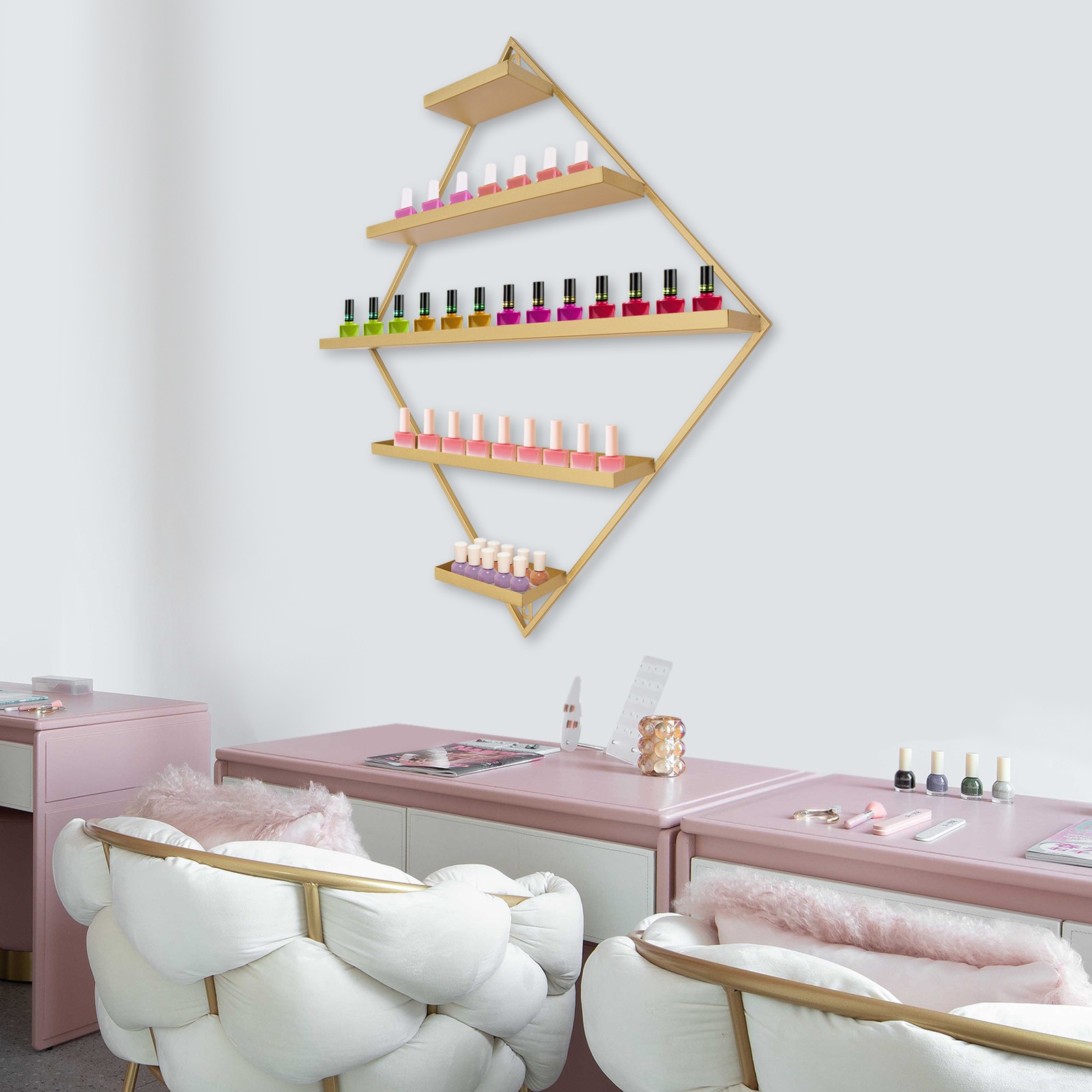 Gold Nail Polish Wall Organizer Holder Display, Nail Polish Wall Shelves Iron
