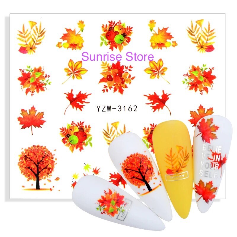 Nail Art Water Transfer Sticker Multi Color Maple Leaves Fall Decals Manicure