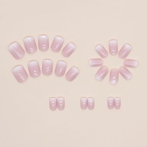 Ombre Press on Nails Short Square Fake Nails Pink Gradient False Nails style1