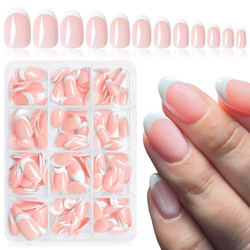 240Pcs French Tip Press on Nails Oval White French Nails Press on Short Fake