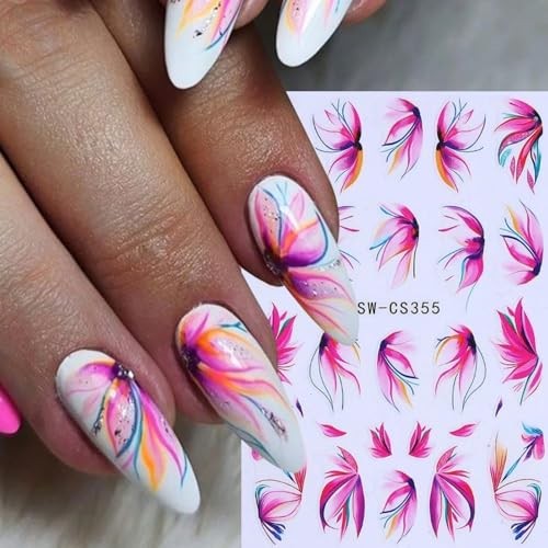 6 Sheets Flower Nail Art Stickers Spring Summer Nail Decals 3D Self Style-4