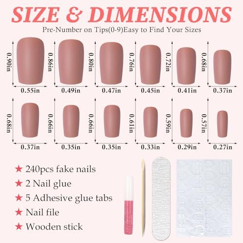 240pc Matte Square Press on Nails Medium Glue on Nails Fake Nails Medium Brown