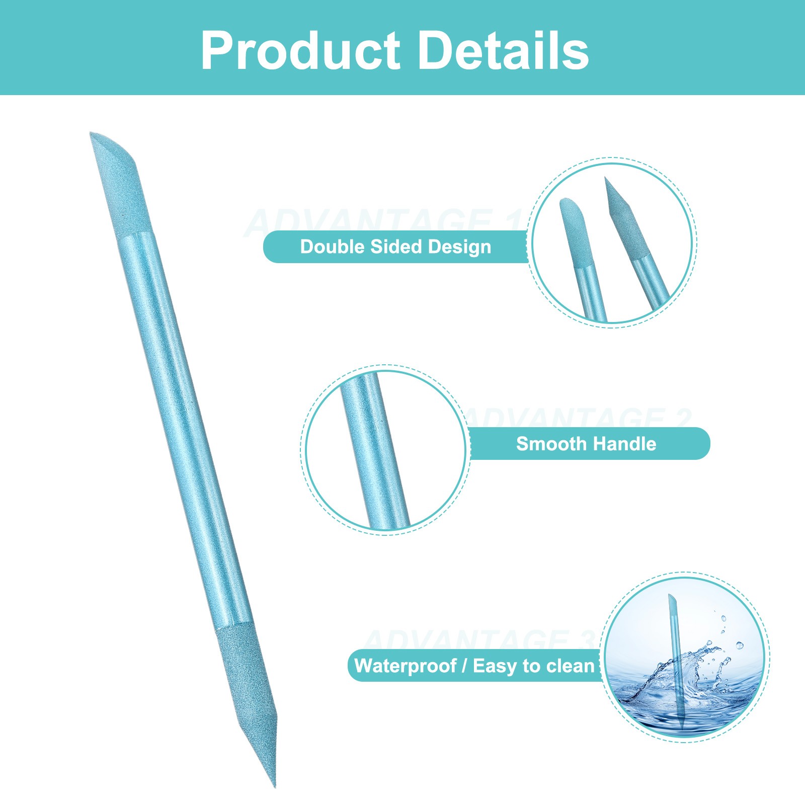 Glass Cuticle Pusher Crystal Manicure Stick for Nail Care, Gray Blue