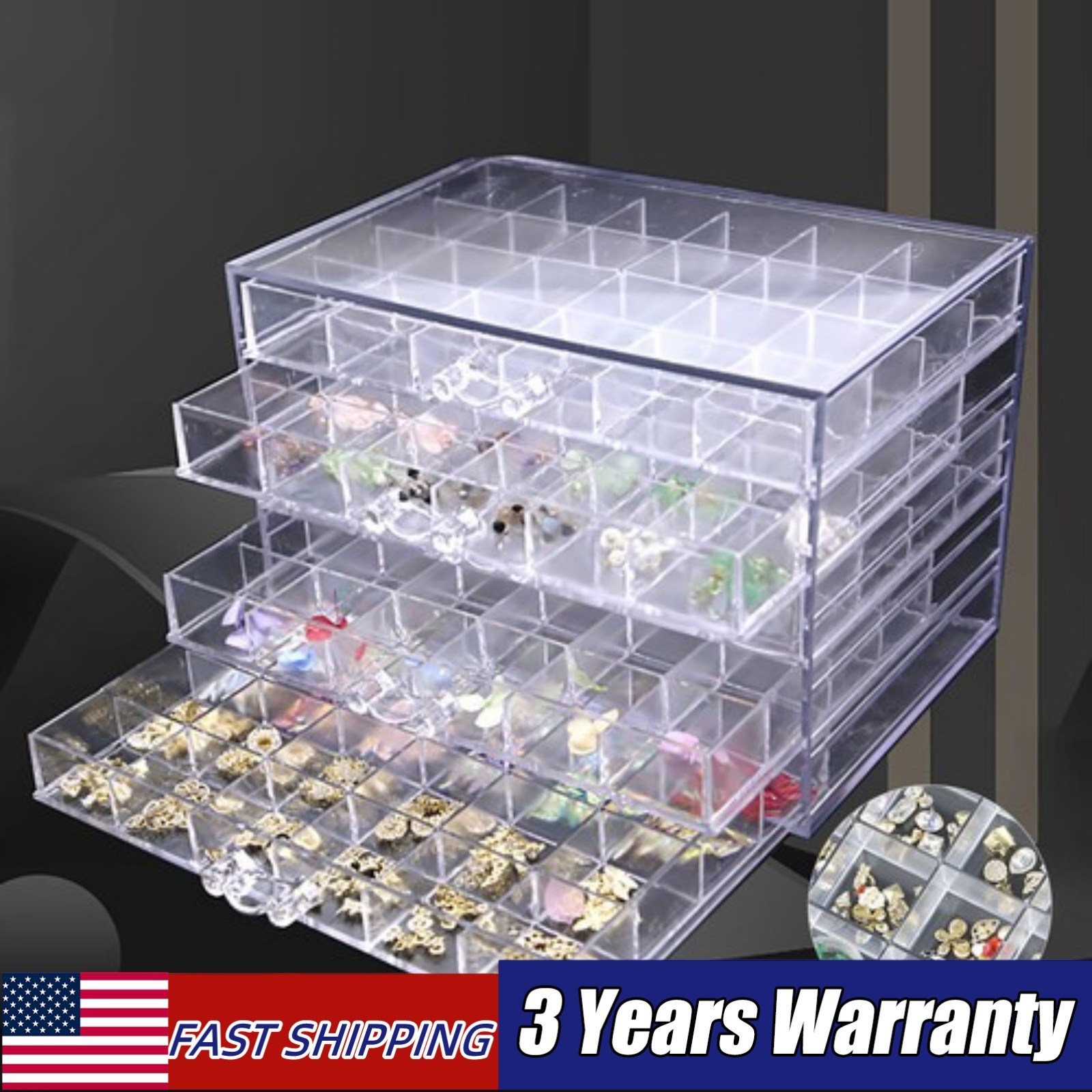 Earring Storage Box Organizer Acrylic Jewelry Storage Box Holder 5 Drawers