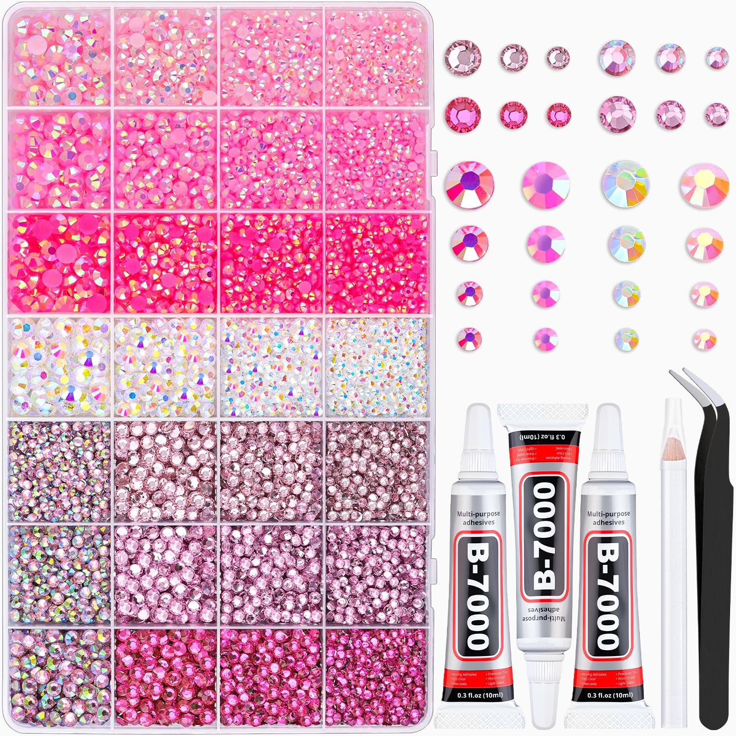 20000Pcs Pink Rhinestones for Bedazzling Kit with 3Pcs B7000 Jewelry Glue, Re…