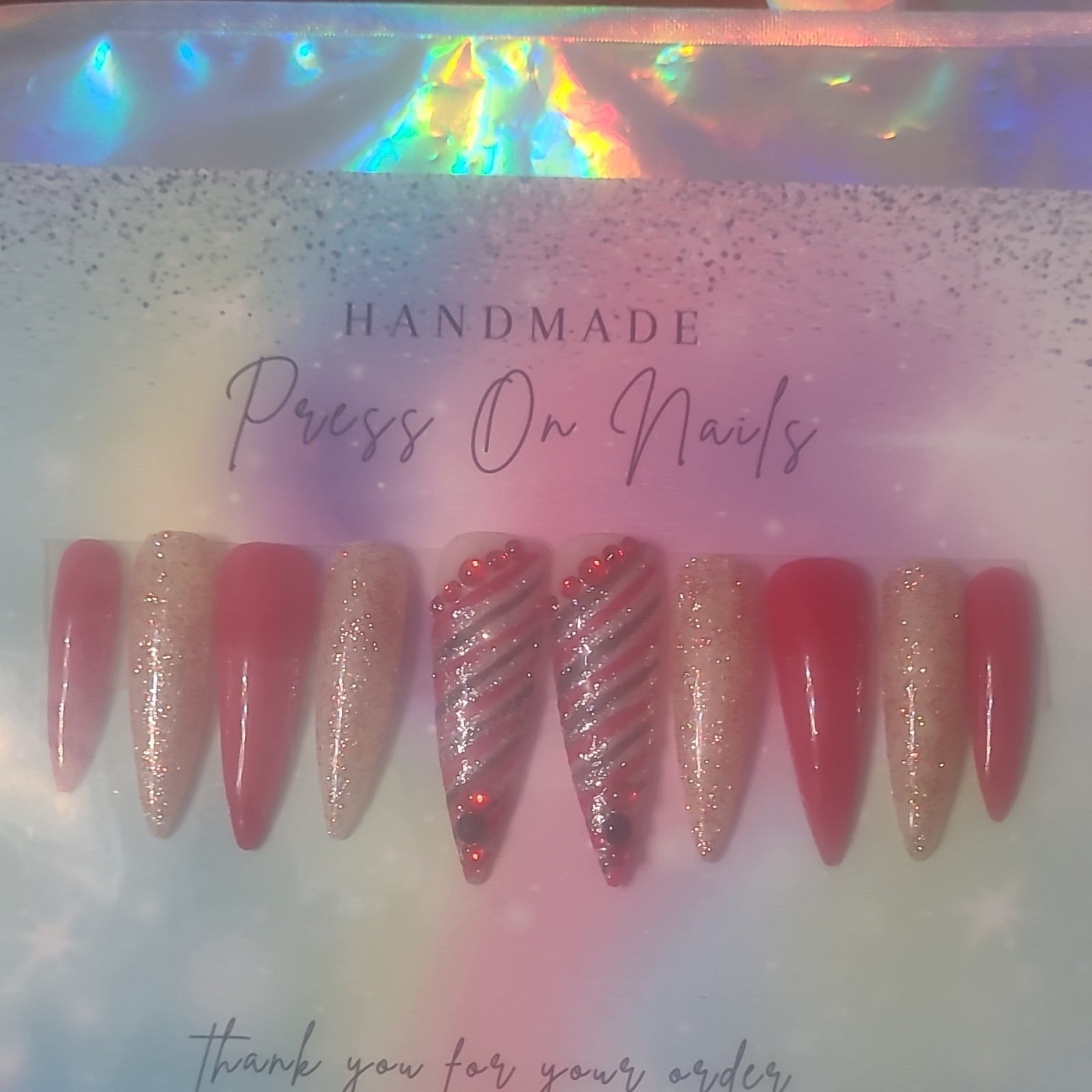 MILLYR Handmade Pre-Designed Acrylic Press-On Nails Long Coffin Glitter Flowers