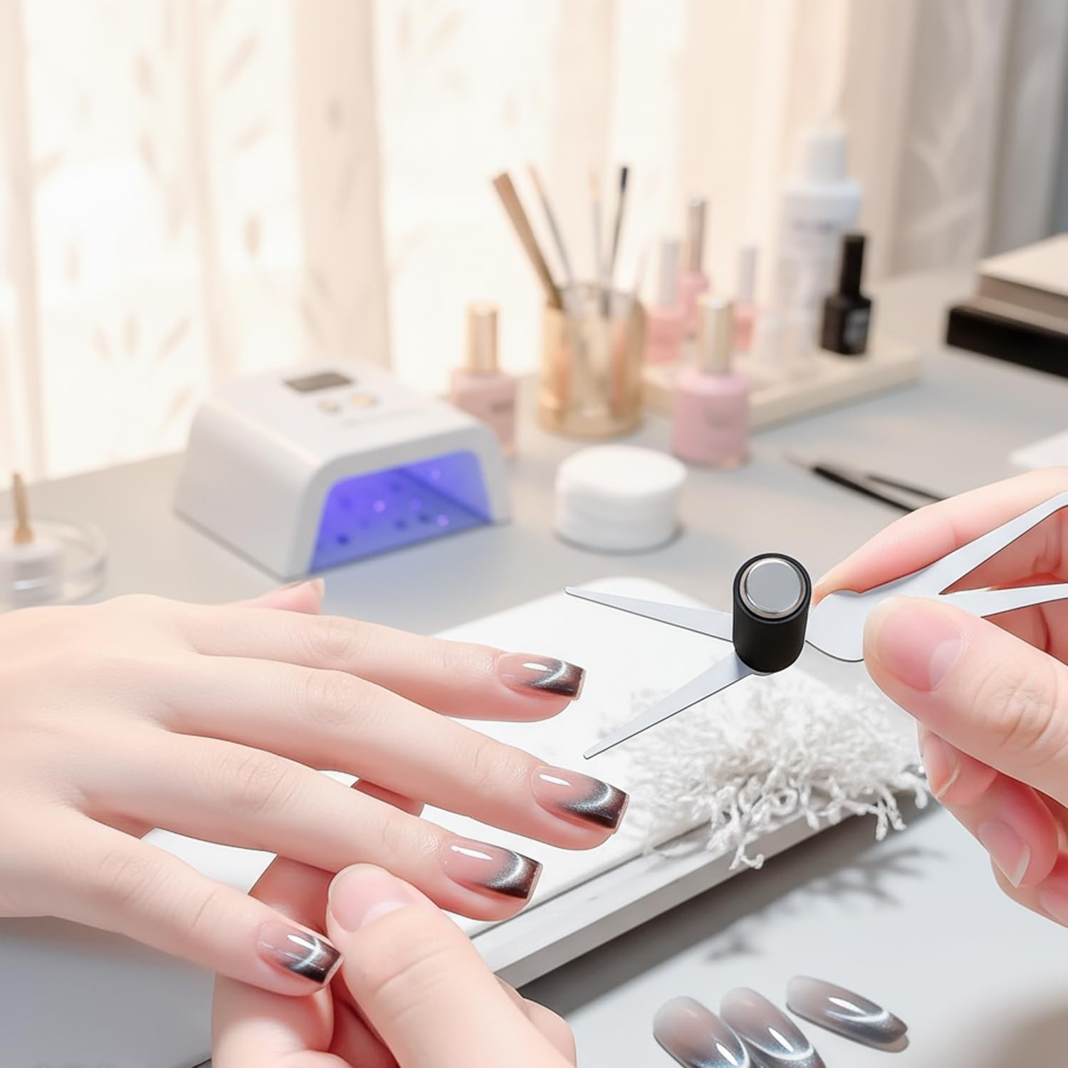 Cat Eye Nail Magnet for Nails Set,Double-head French Effect