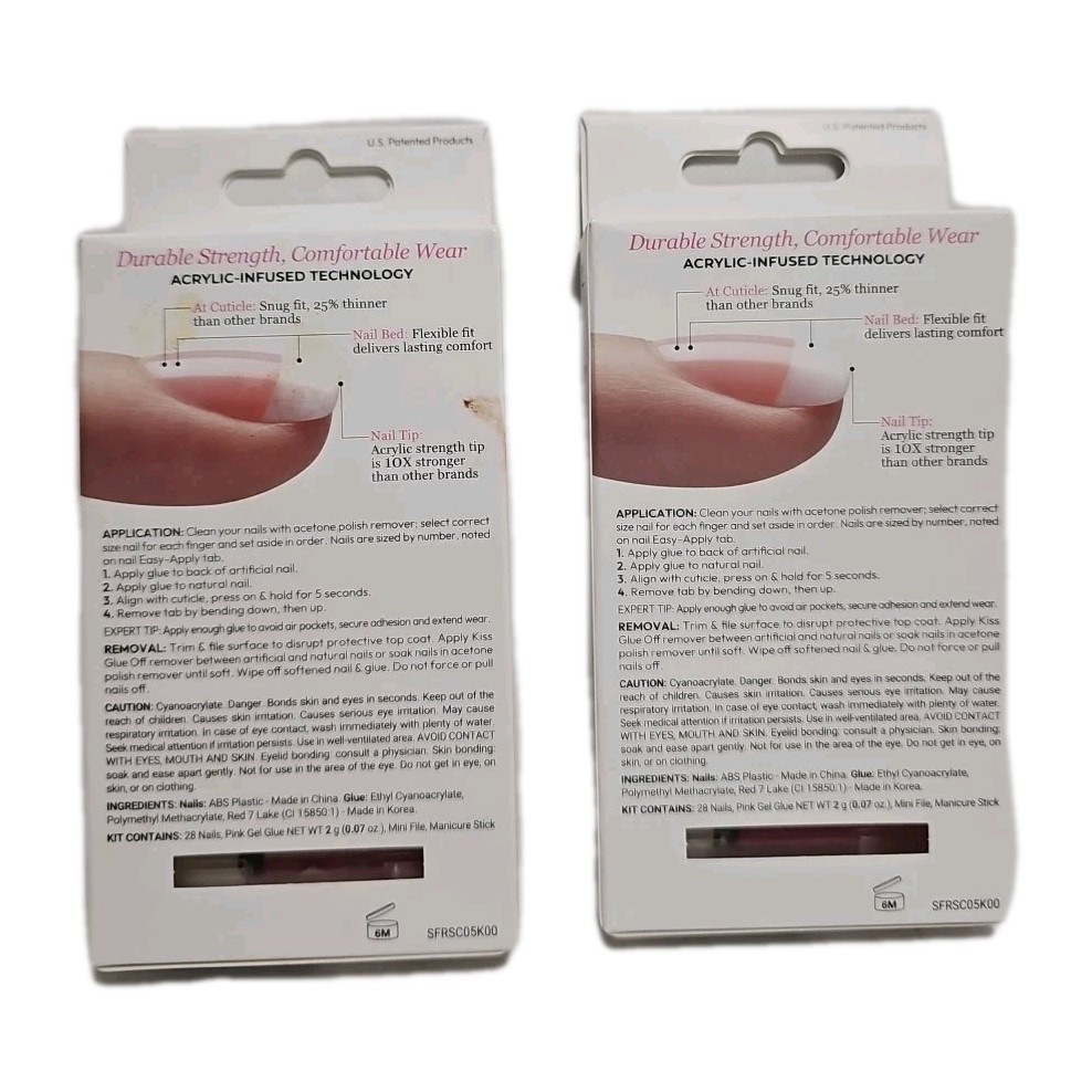2 Pack- Kiss Salon Acrylic French RS Real Short 28ct Glue On Flexi-Fit New