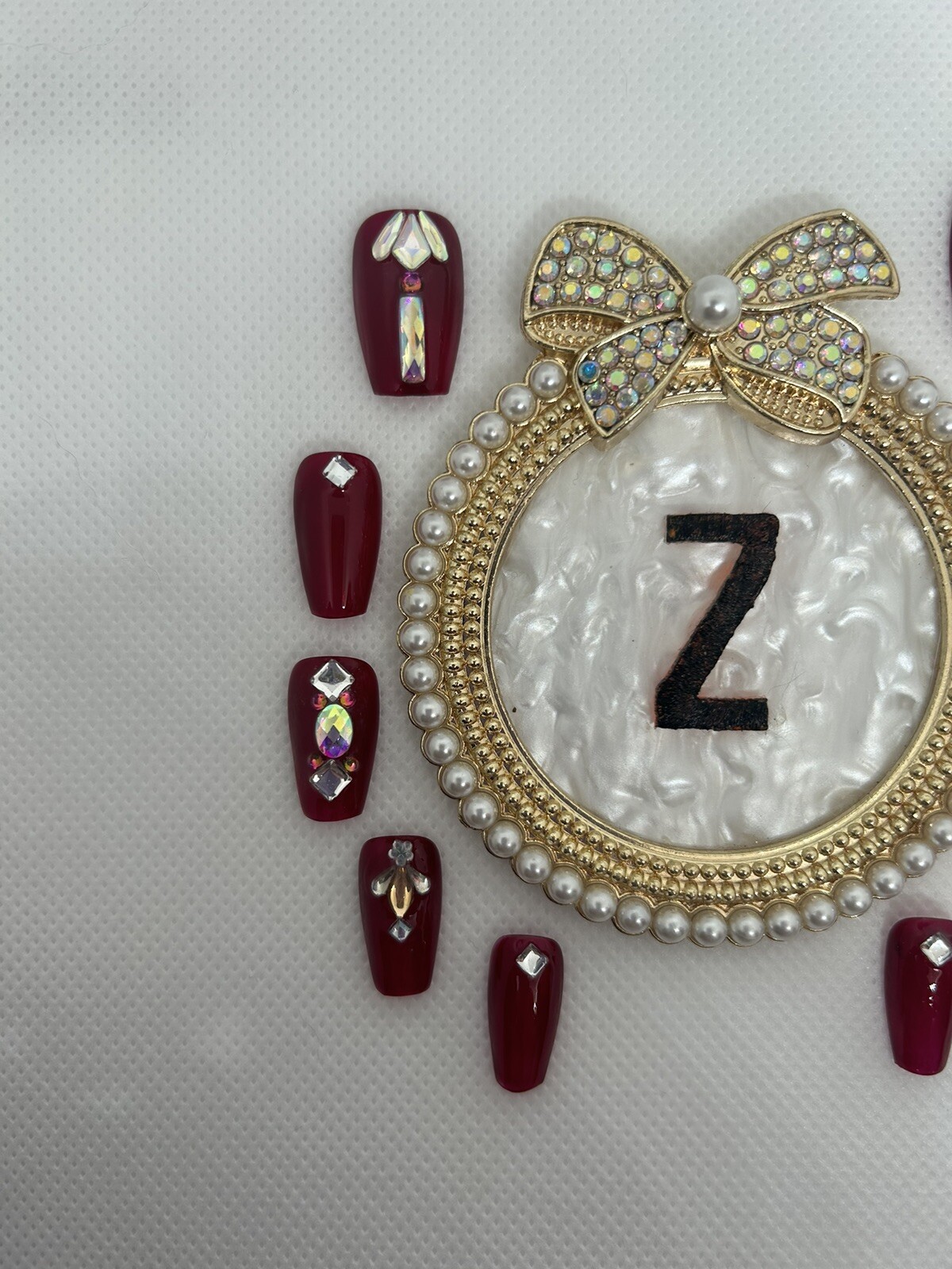 Z NAILZ! Gorgeous Handmade Deep Red M Coffins/Bling Press On Nails
