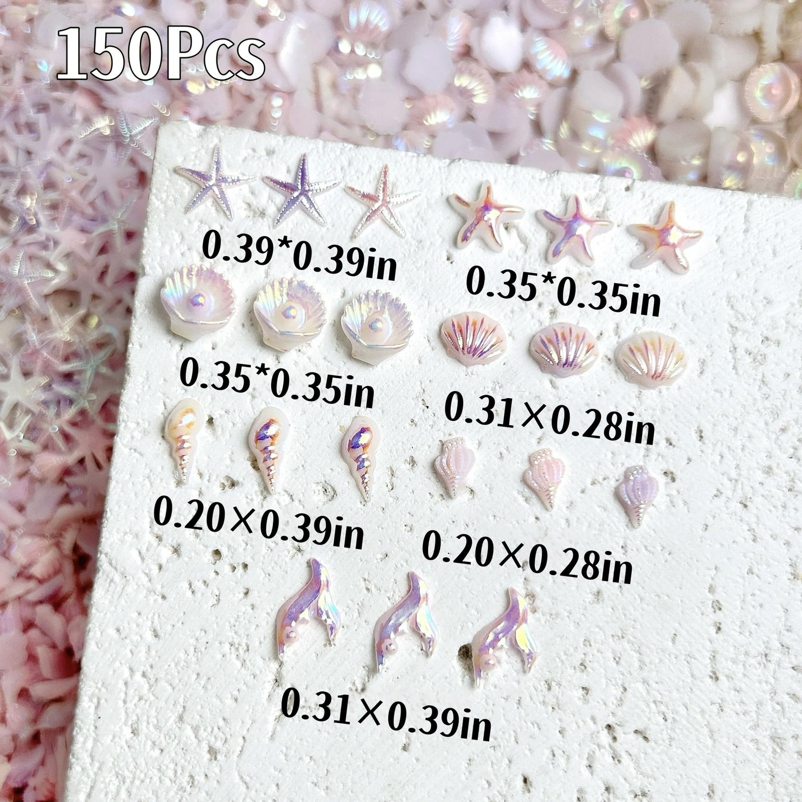 150Pcs Summer Beach Nail Rhinestones Ocean Theme Shell Starfish