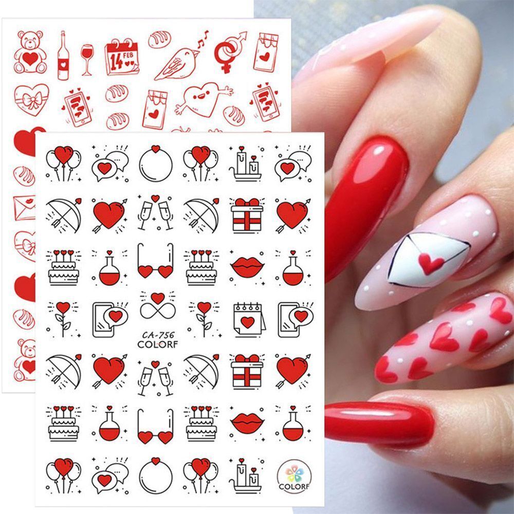 Rose Heart Lover Valentine’s Day 3D Nail Stickers Red Lips Abstract Face DIY NH4