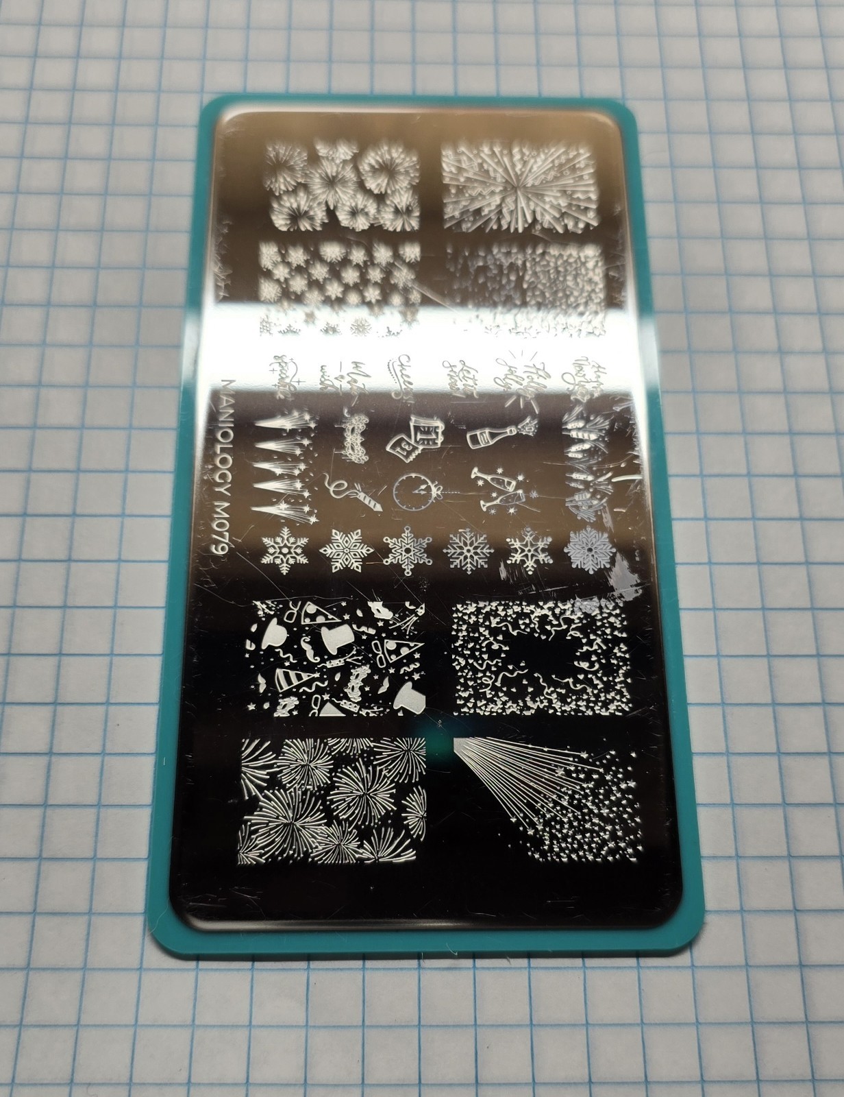 M079 Maniology Nail Stamping Plate Happy New Year Birthday Celebration Fireworks