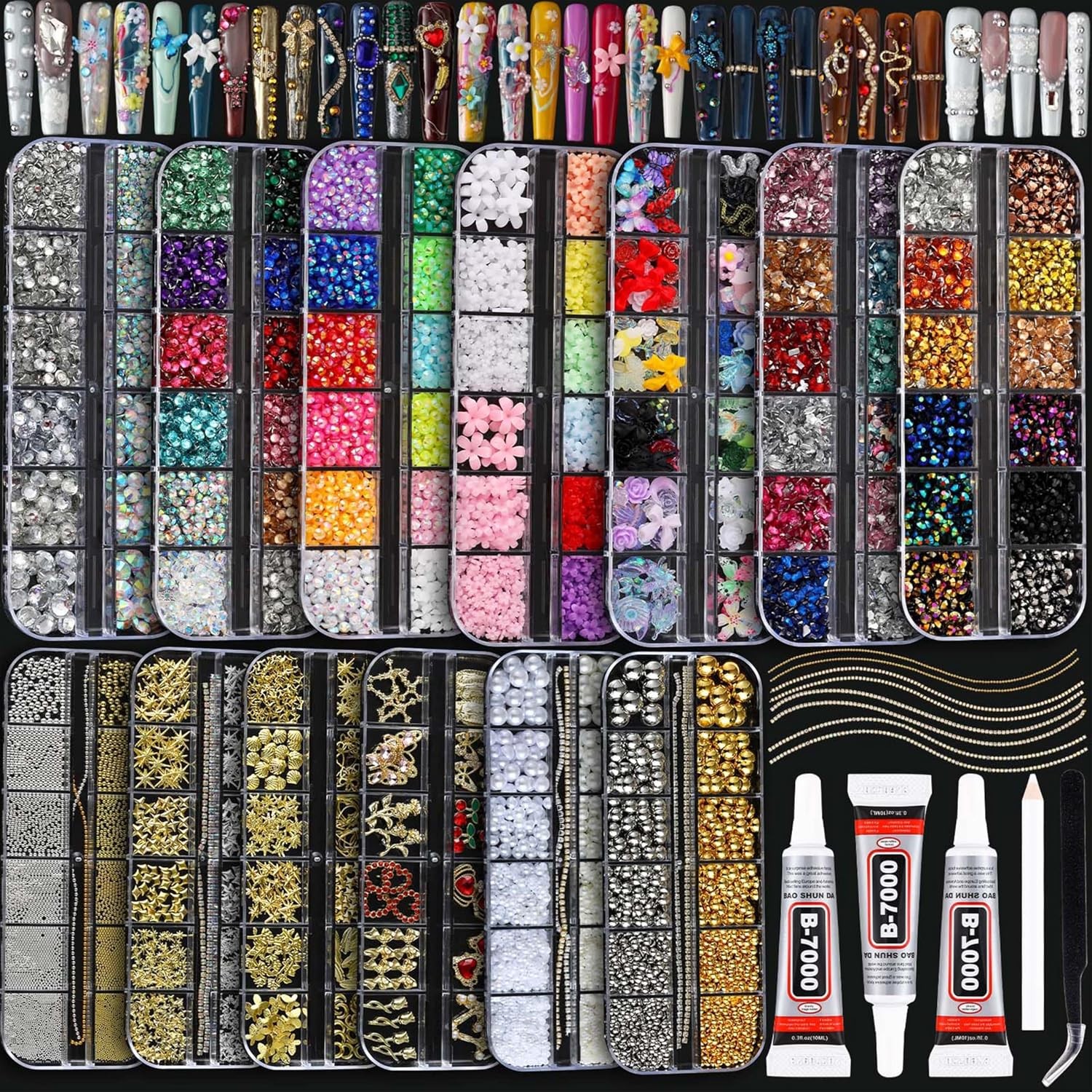 BANA Bedazzling Kit Nail Charms, Rhinestones Kit with 13 Boxes of Nail Gems, 180