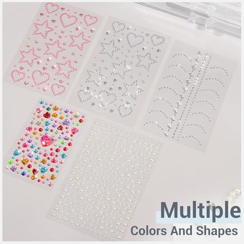 Self Adhesive Face Gems, Pearl Stickers, Love heart/Star/Moon/Round Multicolor