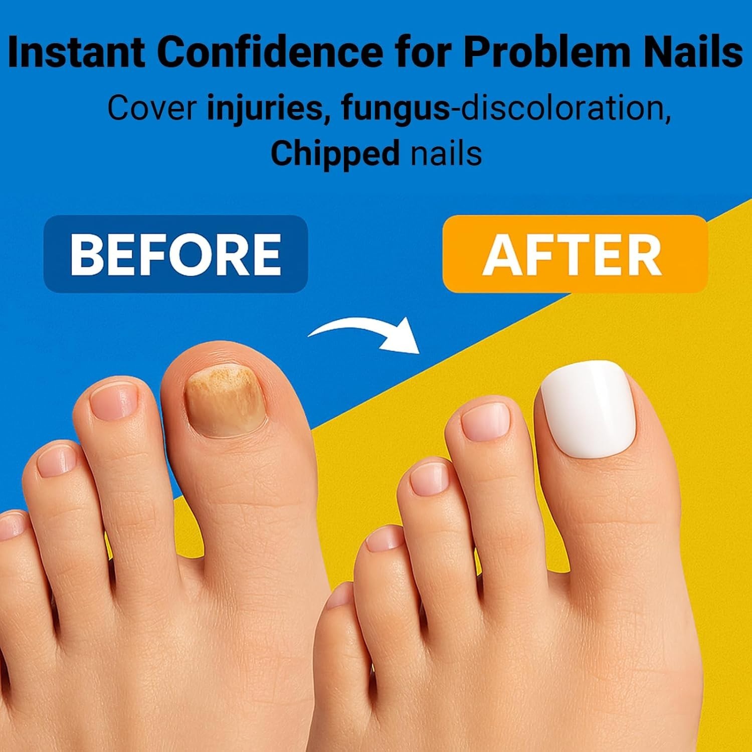 Wide Long Large Gel Toe Nail Tips, SINOKAME Big Fake Toenails Full Cover Nail Gl
