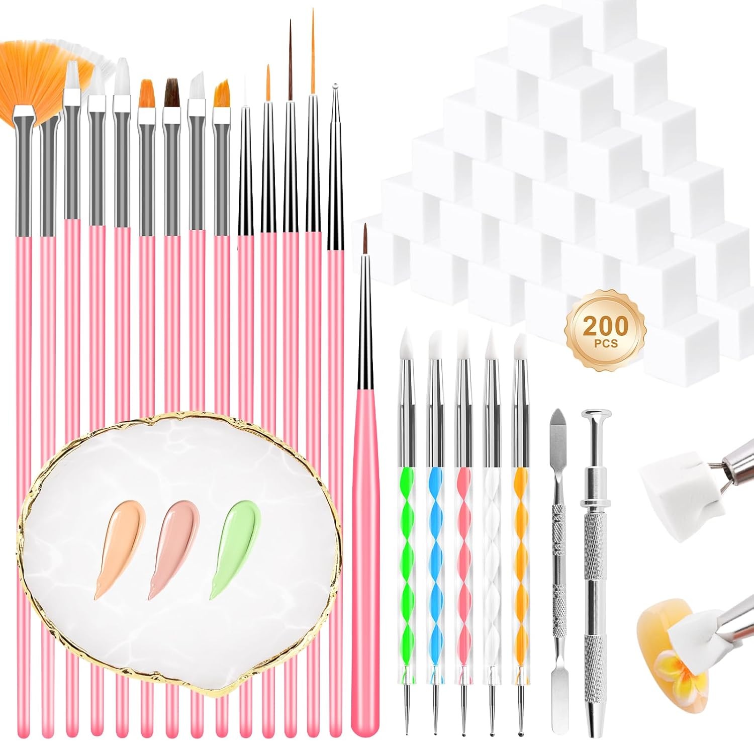 Nail Art Tools, 200PCS Nail Sponges for Ombre and Nail Art Brushes Set, Nail Des