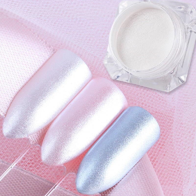 DIAMOND WHITE PEARL NAIL POWDER Mermaid Effect Mirror Shining Pigment Wedding UK