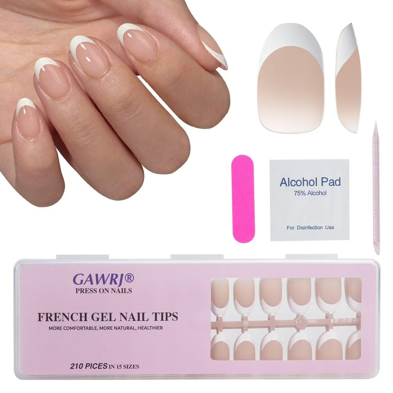 210 Pcs French Gel Nail Tips Short Oval Light Brown Press-on Nail Tips DIY Ma…