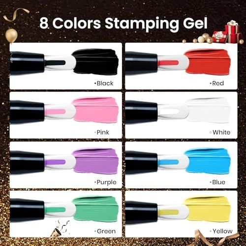 16Pcs French Tip Nail Stamp Kit – 8 Colors Gel Polish, 5 Templates, Scrapers & L