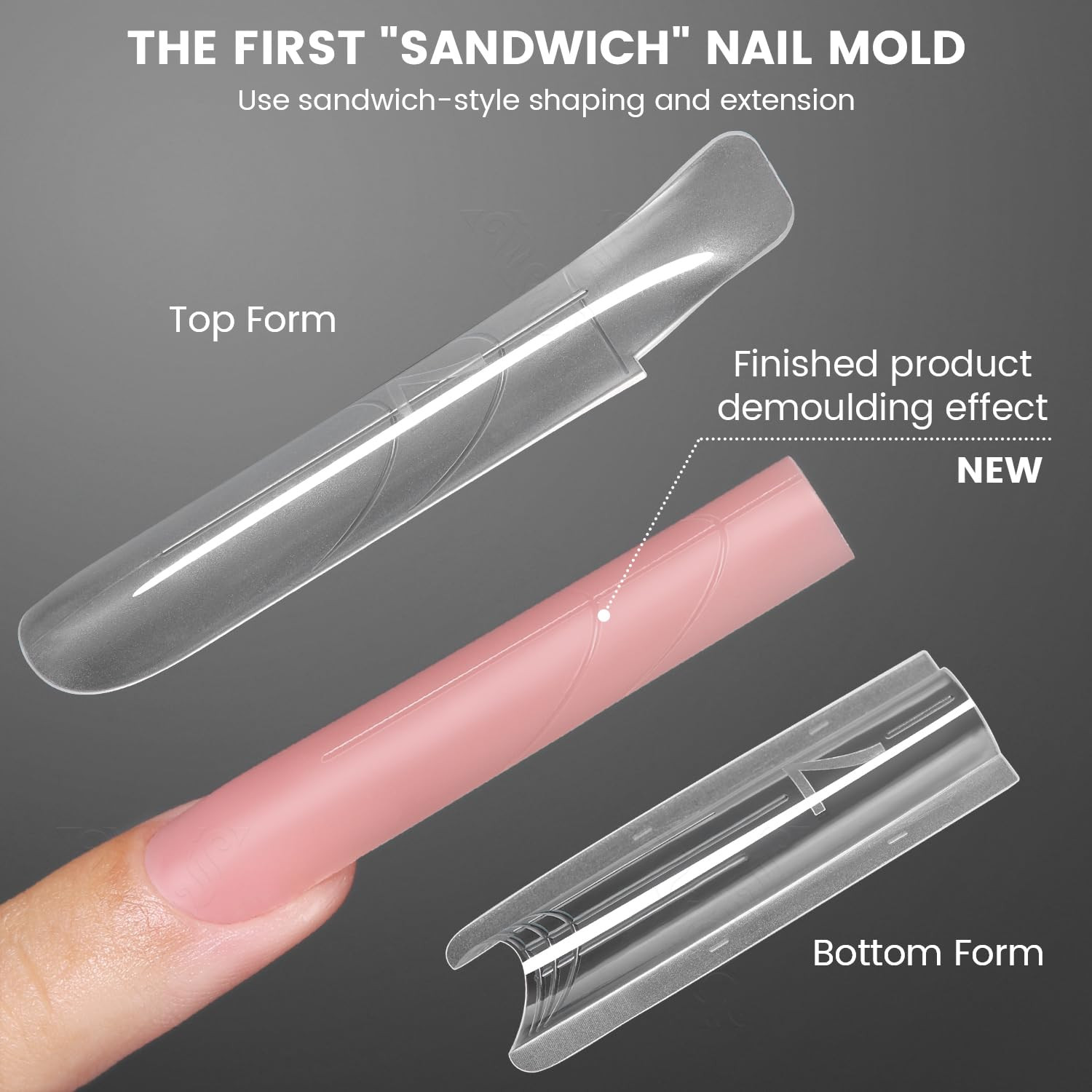 Original Sandwich Nails Dual Forms – 240Pcs Long Coffin Nail Mold for Quick Nail