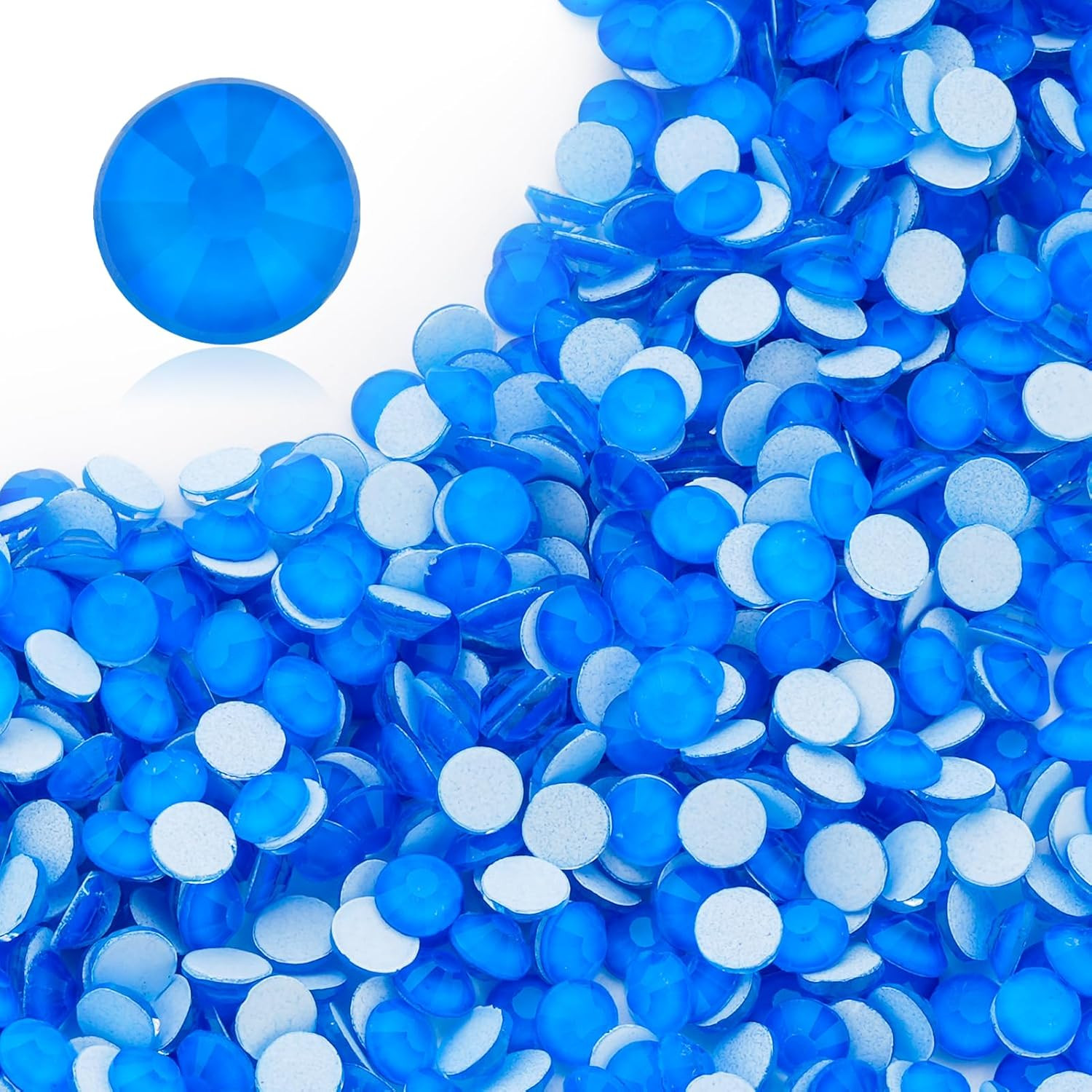 Neon Blue Flatback Rhinestones, Glass Rhinestones for Nail Art and Craft, Glue F