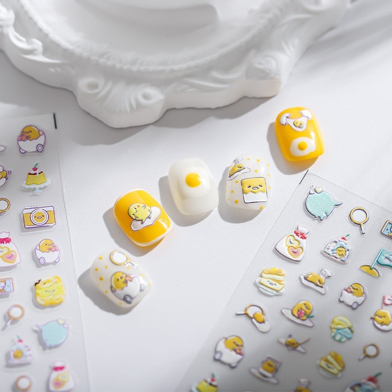 Lazy Egg Nail Stickers – 3D Cartoon Food Design for Cute Manicures (46)