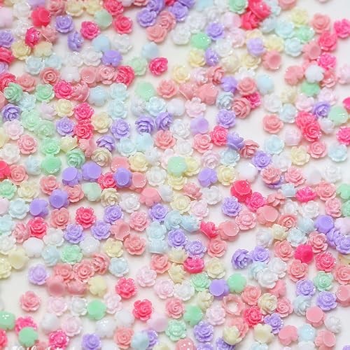 100Pcs Random Mixed Colors 4mm Tiny Flower Nail Charms Flatback 3D Flowers for