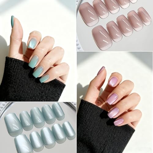 AIBEE Cat Eye Press on Nails-7 Colors Press On Nails Short Square 7 Mix Colors