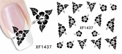 Nail Art Water Transfer Sticker Decal Stickers Pretty Flowers Black XF1437