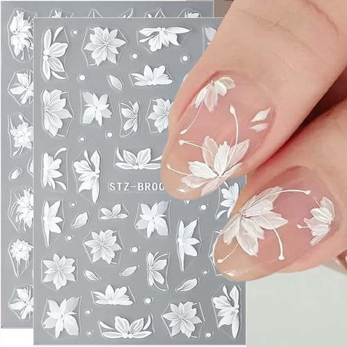 White Lace Flower Butterfly Nail Art Stickers 3D Flower Nail Stickers for Nail