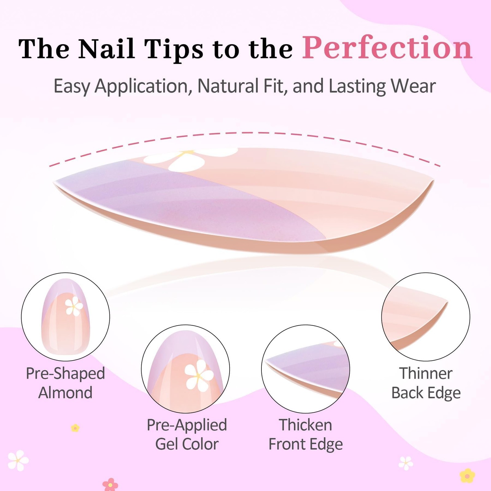 16 Sizes Press on Nails Kit for Kids – 32 Pieces French Almond Fake Nail Tips…