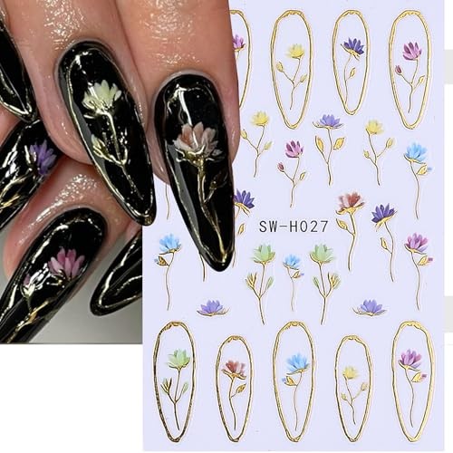 3D Flower Nail Art Stickers Decals Luxury Flower Flower Golden Edge Styles
