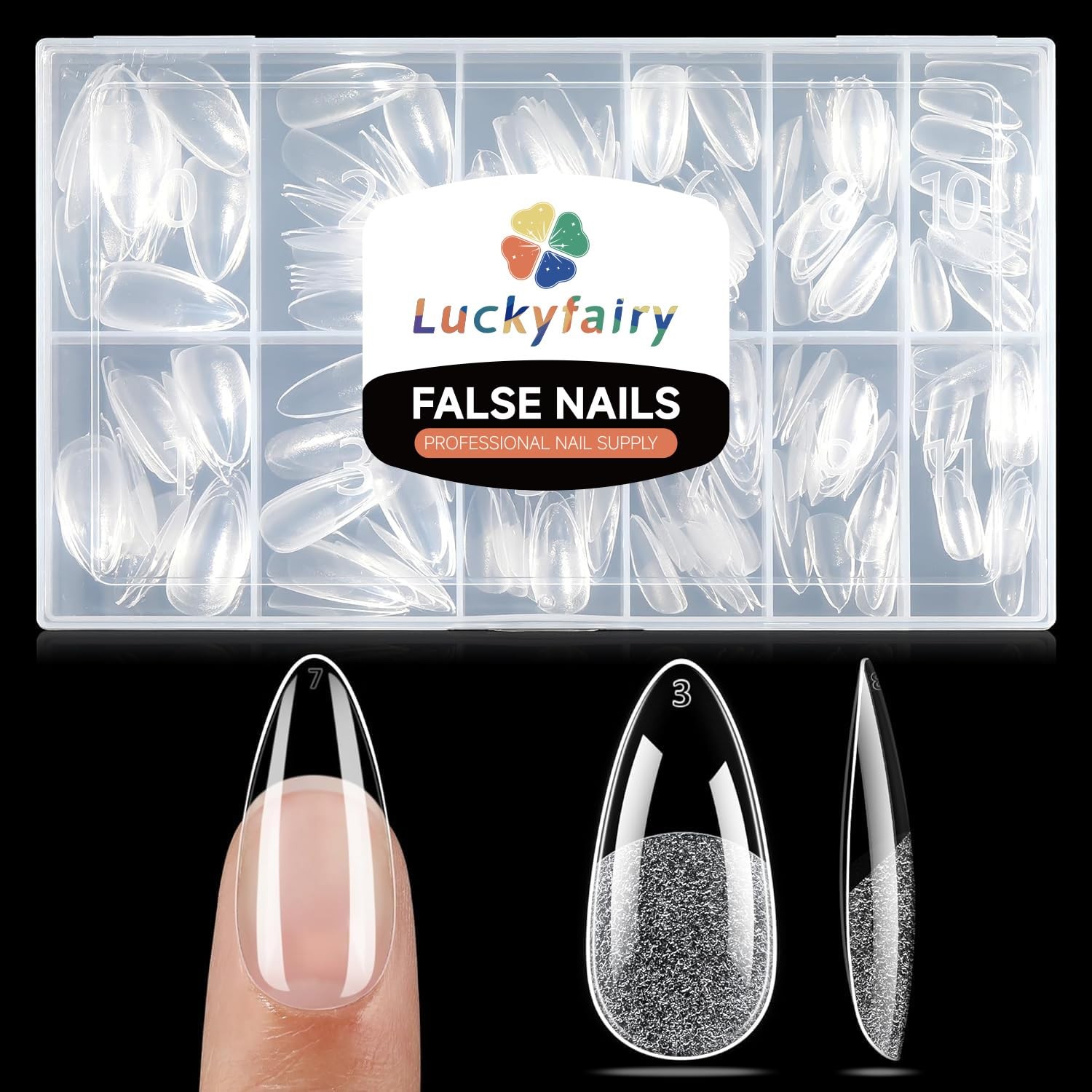 Luckyfairy Medium Almond Nail Tips, 240pcs 240 Piece Assortment, Transparent