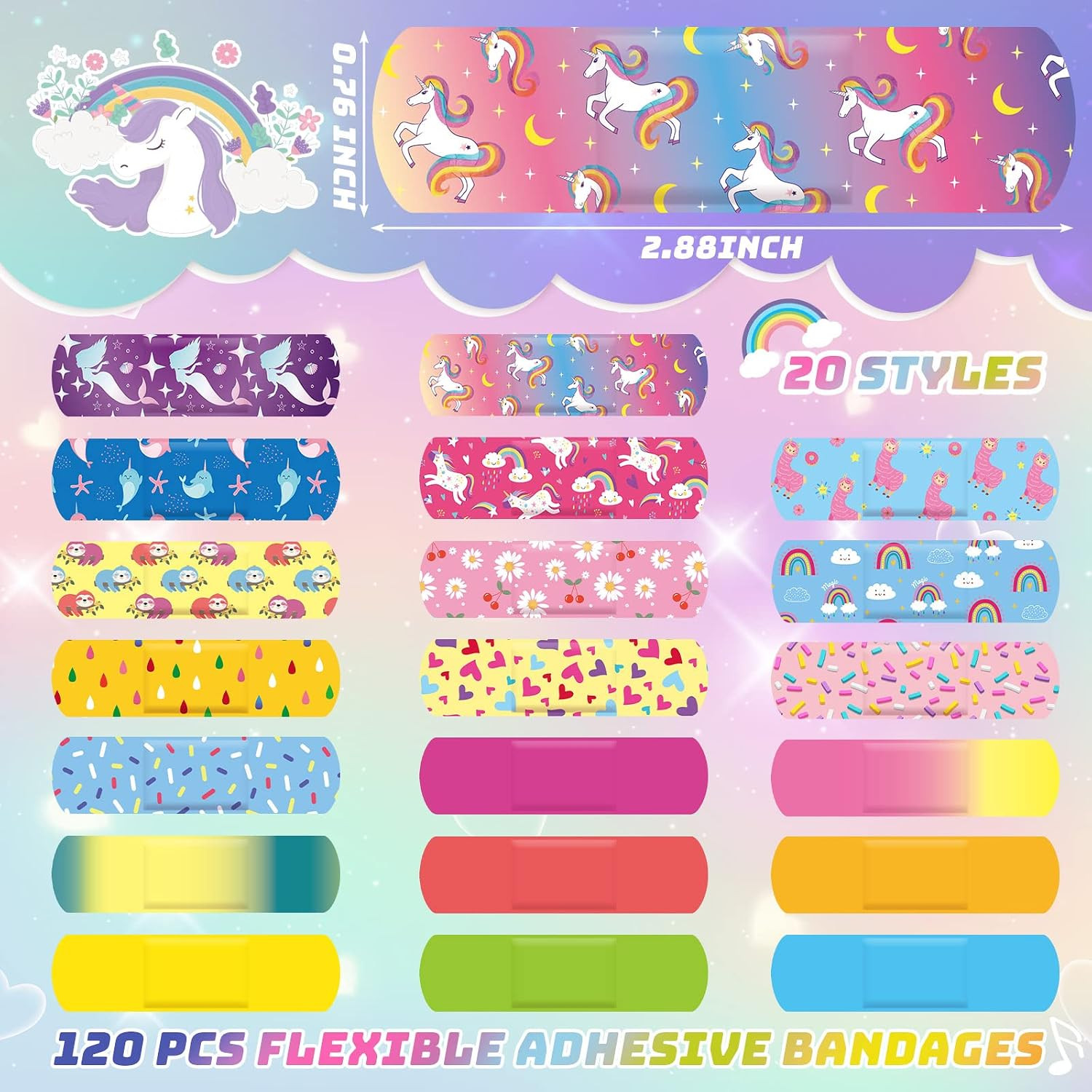 Panelee 120 Pcs Kids Bandages Bulk Cute Cartoon Flexible Waterproof Breathabl…