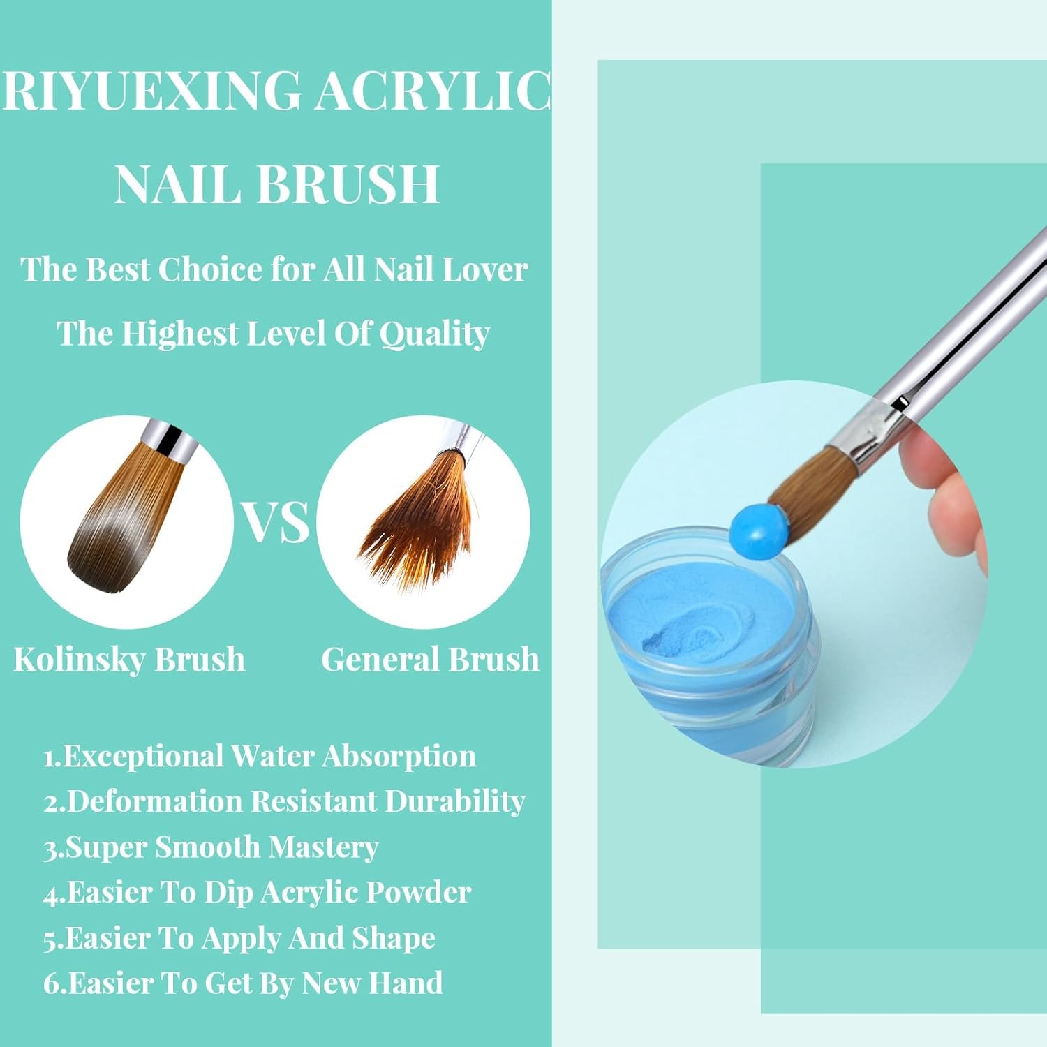 Acrylic Nail Brush Set, Size 6/10/14. Koliy Hair, Oval Crimped Pred