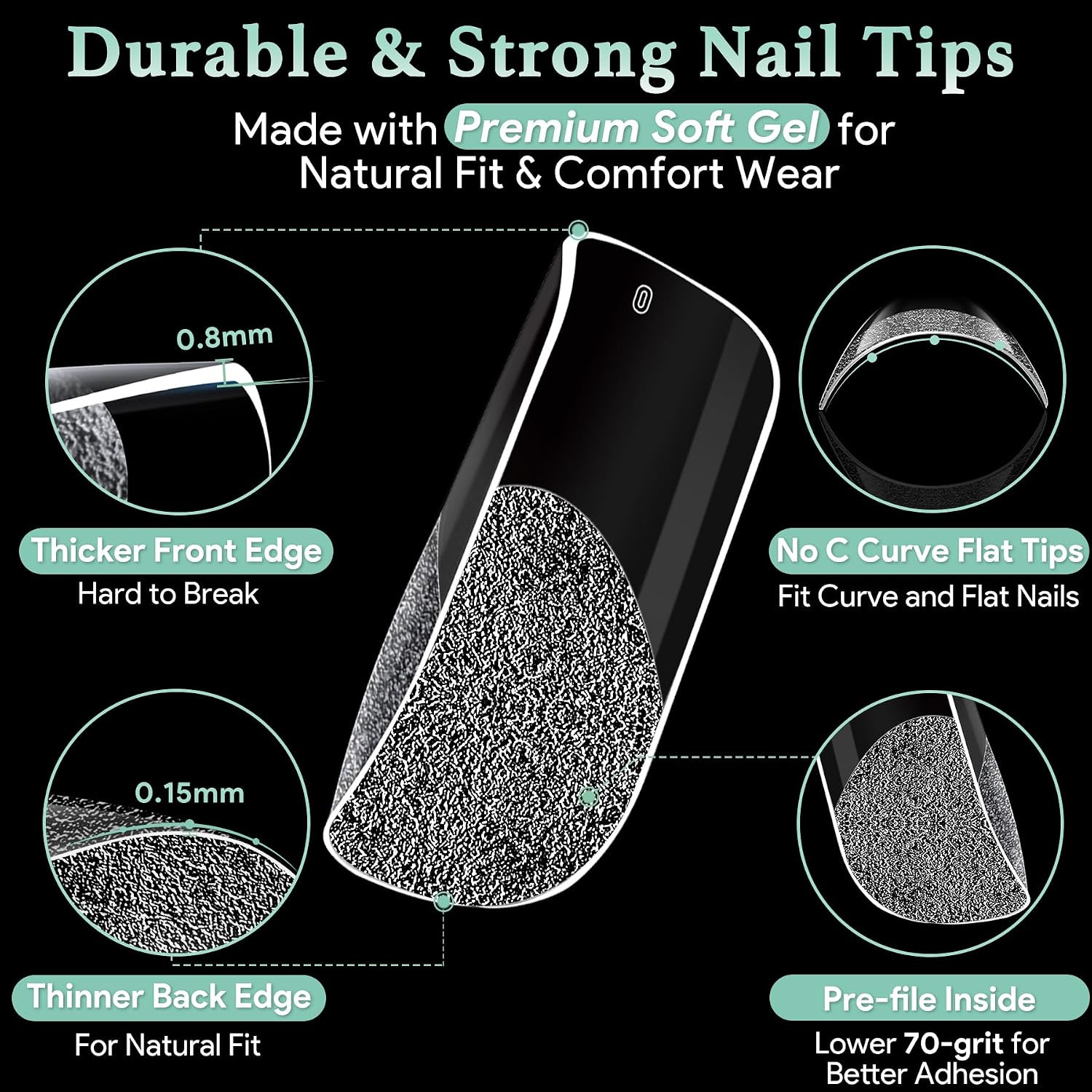 Medium Square Nail Tips, 15 Sizes 240 PCS Clear Acrylic Soft Fake Nails Gel Nail