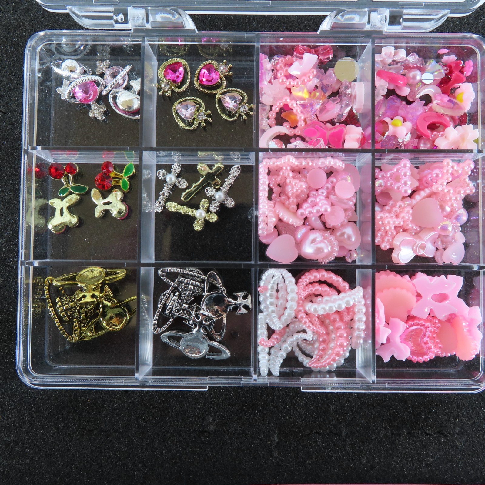 (5 BOXES) TATIWOO 3D NAIL ART CHARMS 24PCS PINK BOW HEART STAR BUTTERFLY DECALS