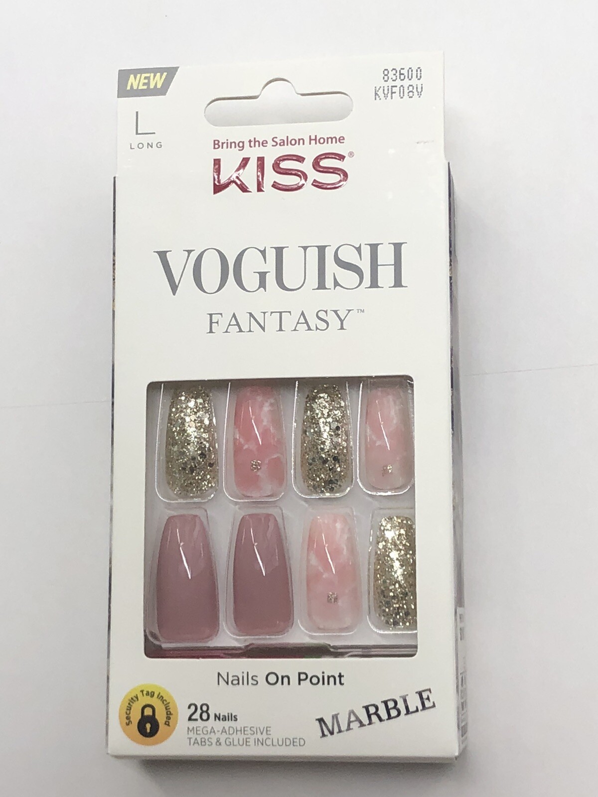 Lot of 36 Kiss Nails Voguish Fantasy Press On Long Coffin Marble Mauve Pink