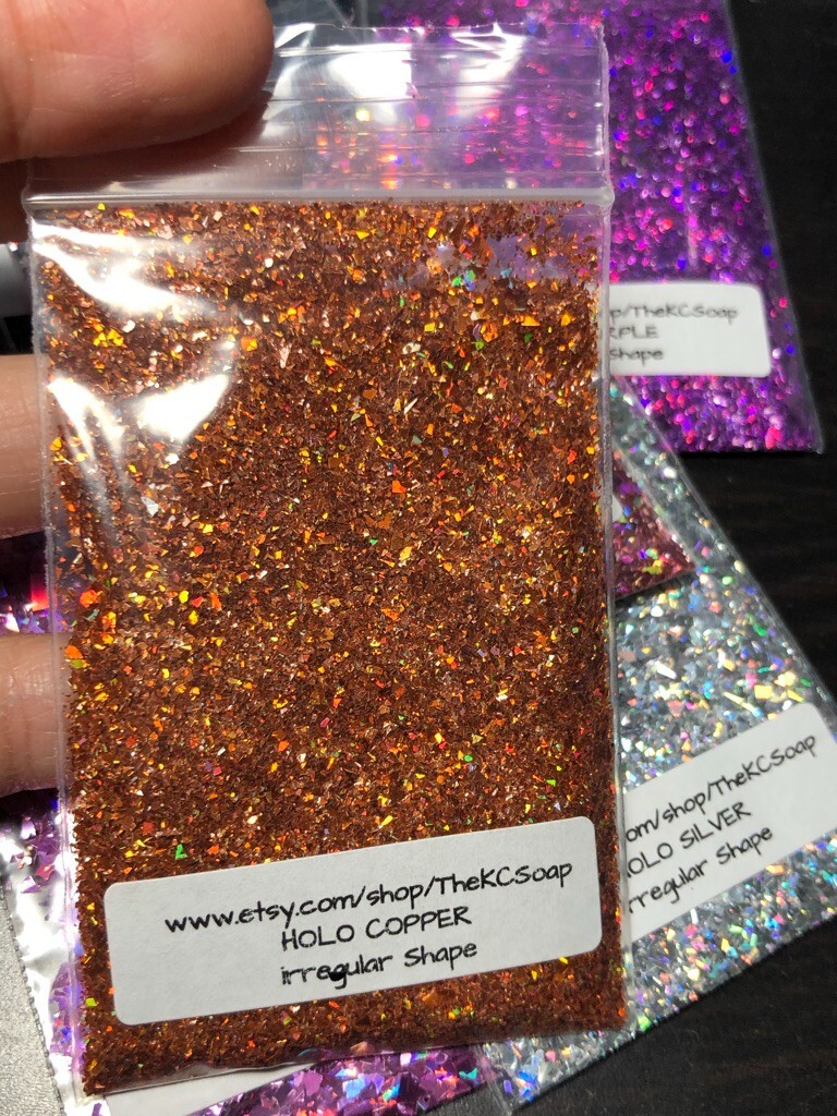 50g Solvent Resistant IRREGULAR CUT SHAPE Glitter HOLO COPPER ART Nail Craft