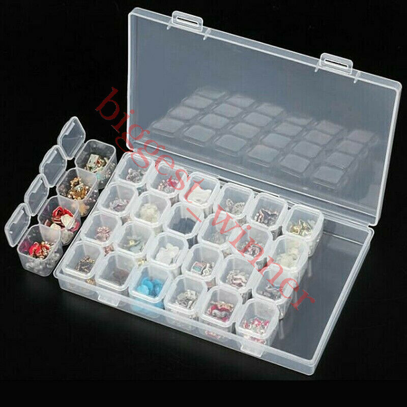 1×28 Slots Empty Nail Art Storage Box Rhinestone Bead Gems Stuffs Container Tool