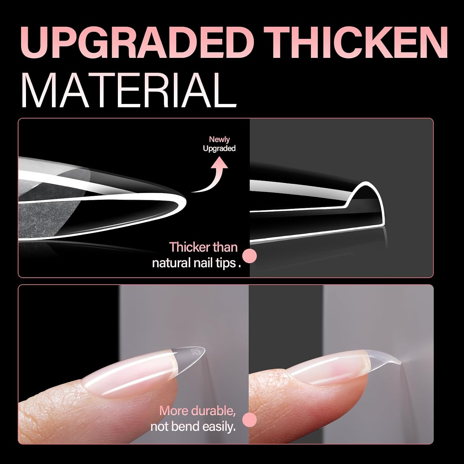240Pcs Thickened Medium Almond Nail Tips for Home Salon | Half Matte Nail Extens
