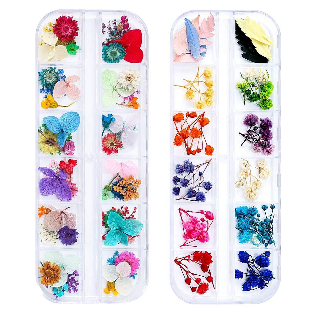 Ifancer 108 Pcs Dried Flowers For Resin Nail Art 62 Colors 3D Dry Flow