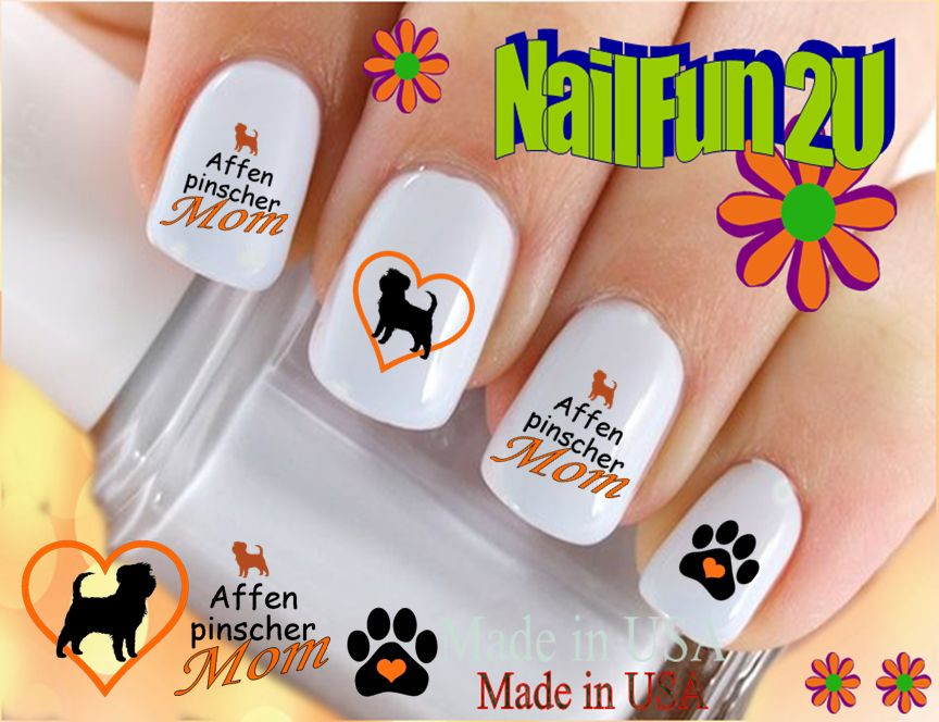 Nail Art 101B DOG BREED Affenpinscher MOM 2 Paw WaterSlide Nail Decals Transfer