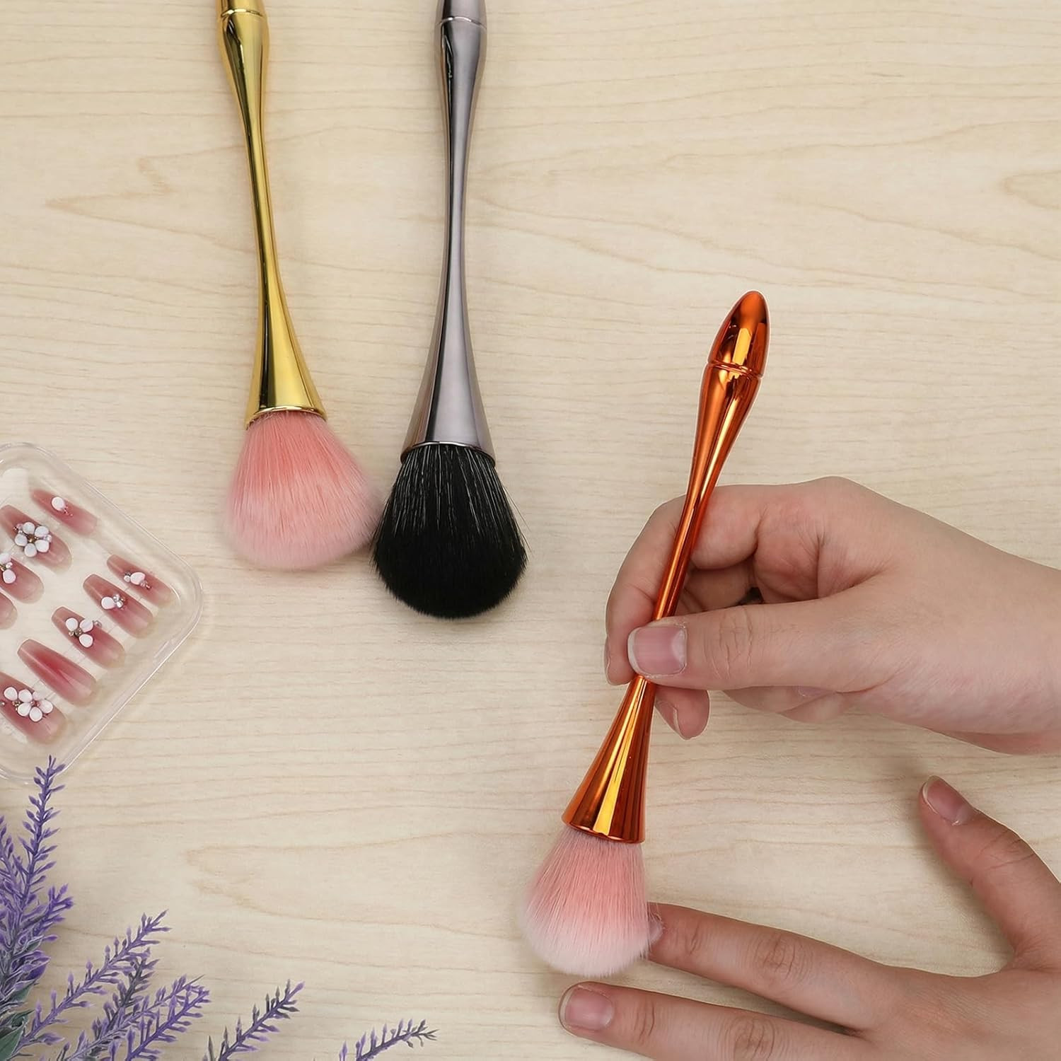 3 PCS Nail Dust Brush, Acrylic Dust Brush for Nails Soft Nylon Nail Art Brushes