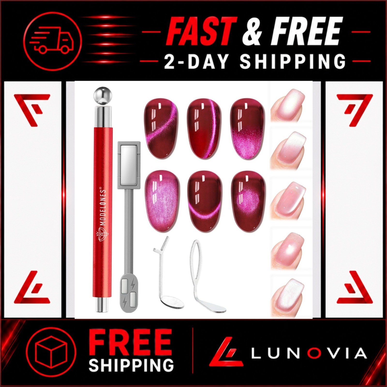 Modelones Cat Eye Magnet 5PCS 3-in-1 Dual-head Nail Art Tool