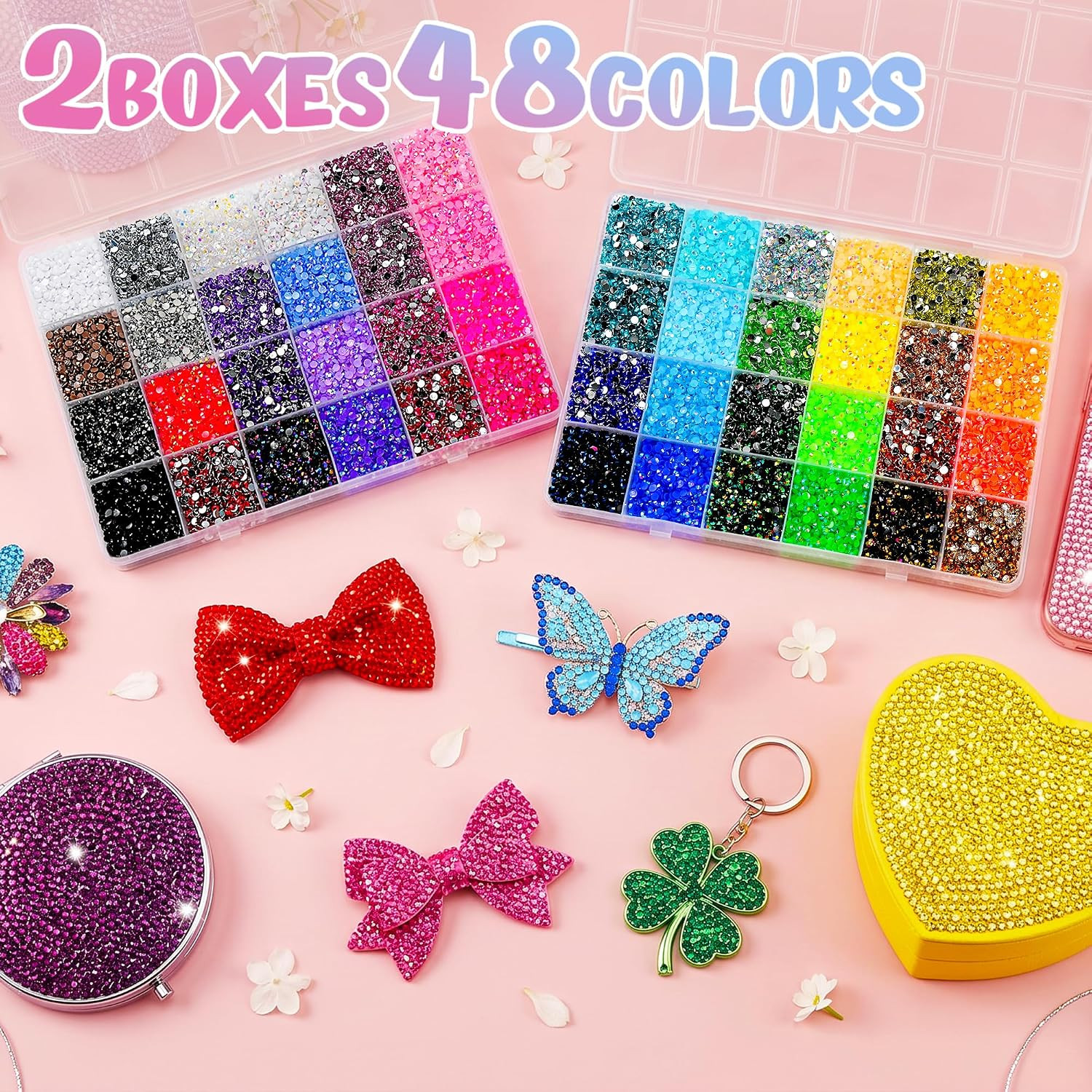 70000Pcs 2 Boxes Bedazzling Kit with Rhinestones, 48 Colors 3mm Resin Flatback R