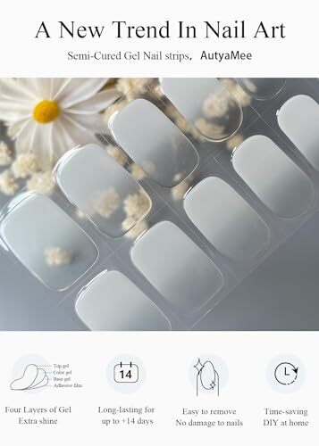Semi Cured Gel Nail Strips (Milky White)-20 PCS Gradient Clear White Gel Nail