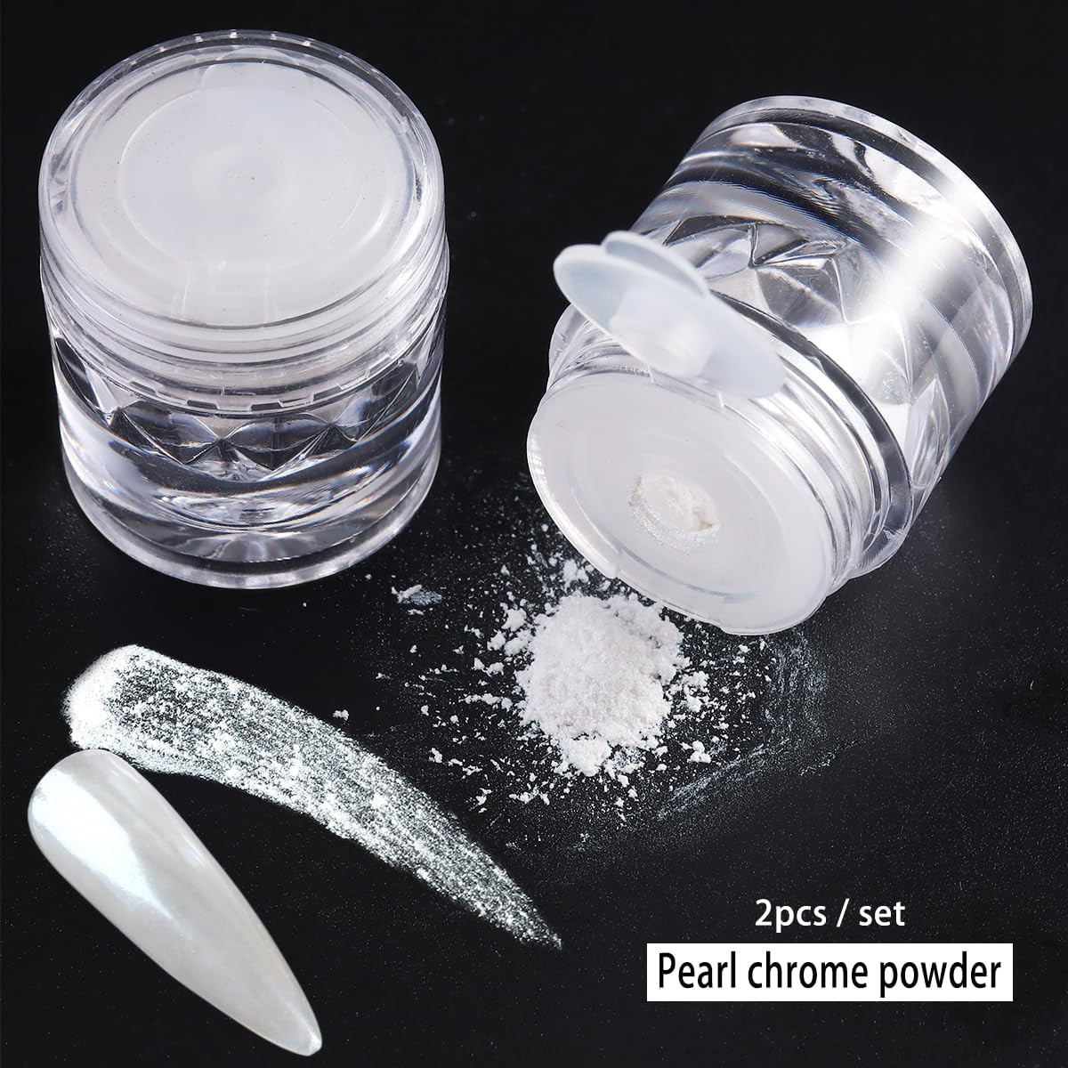 Moonlight White Chrome Nail Powder, 2Pcs Pearl Chrome for Glazed Donut Nails Cle