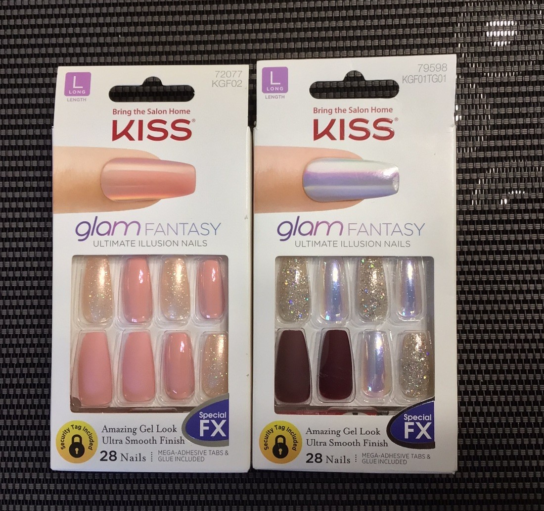 KISS Press On Nails GLAM Fantasy MATTE PLUM SILVER #79598 GLOSSY PINK #72077